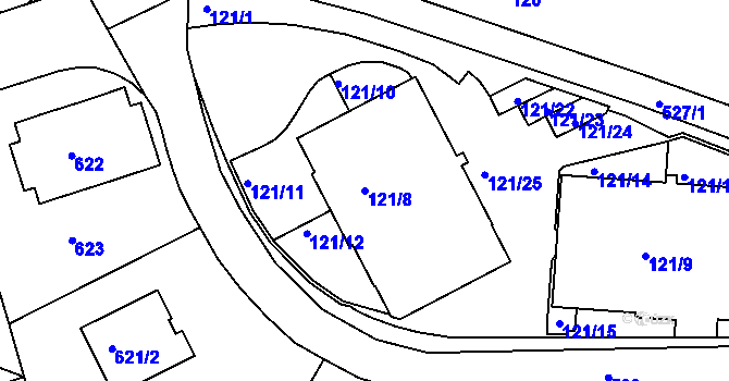 Parcela st. 121/8 v KÚ Radlice, Katastrální mapa