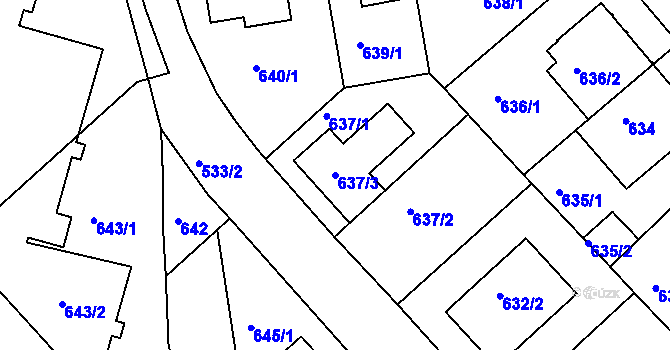 Parcela st. 637/3 v KÚ Radlice, Katastrální mapa