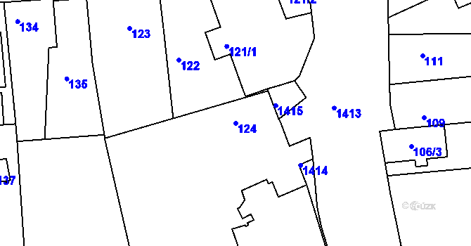 Parcela st. 124 v KÚ Jinonice, Katastrální mapa