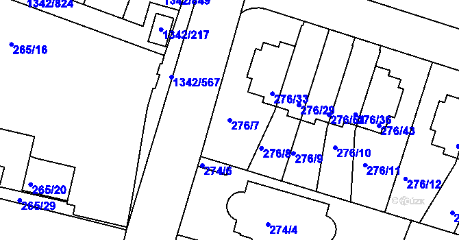 Parcela st. 276/7 v KÚ Jinonice, Katastrální mapa