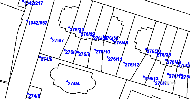 Parcela st. 276/10 v KÚ Jinonice, Katastrální mapa