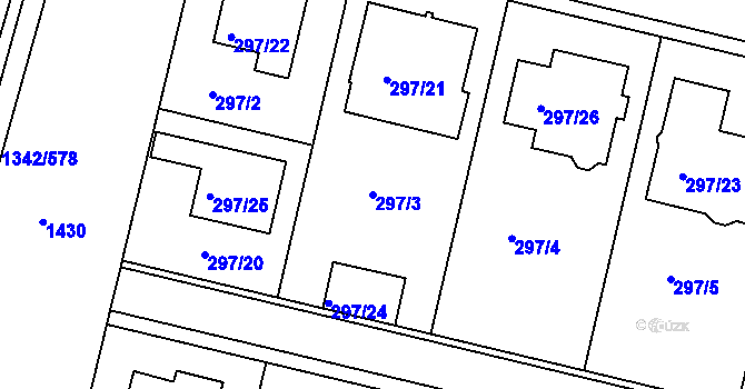 Parcela st. 297/3 v KÚ Jinonice, Katastrální mapa