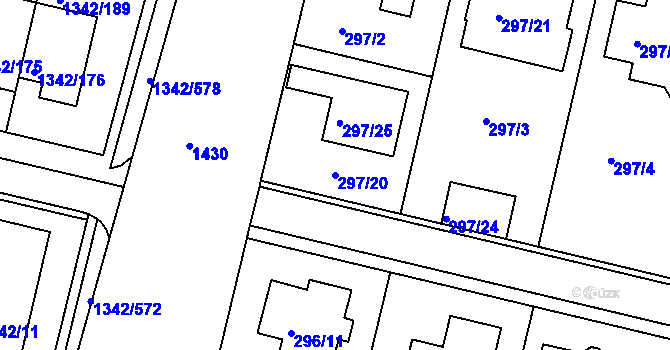 Parcela st. 297/20 v KÚ Jinonice, Katastrální mapa