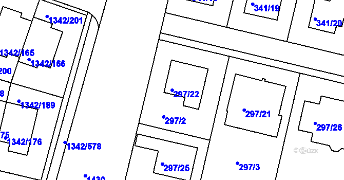 Parcela st. 297/22 v KÚ Jinonice, Katastrální mapa