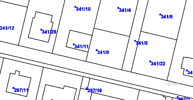 Parcela st. 341/9 v KÚ Jinonice, Katastrální mapa