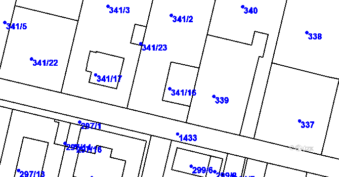 Parcela st. 341/16 v KÚ Jinonice, Katastrální mapa