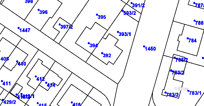 Parcela st. 392 v KÚ Jinonice, Katastrální mapa