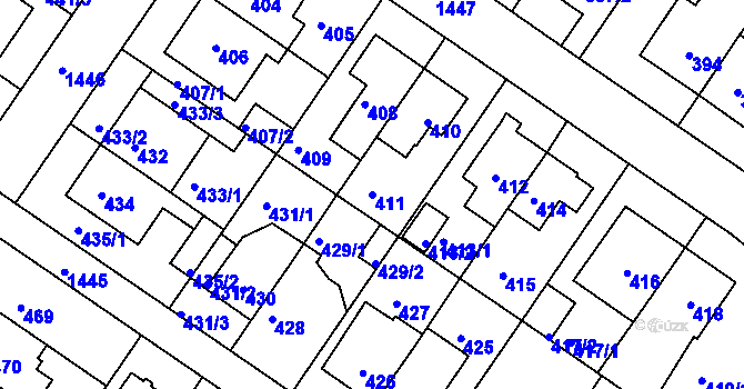 Parcela st. 411 v KÚ Jinonice, Katastrální mapa