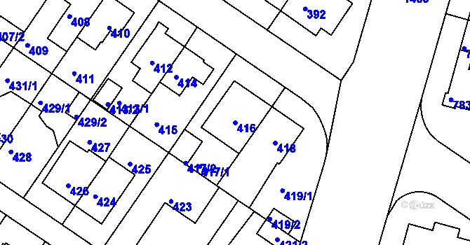 Parcela st. 416 v KÚ Jinonice, Katastrální mapa