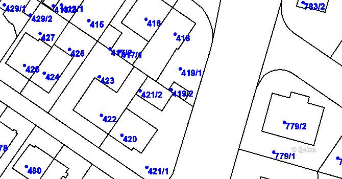 Parcela st. 419/2 v KÚ Jinonice, Katastrální mapa