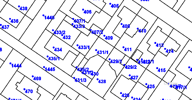 Parcela st. 431/1 v KÚ Jinonice, Katastrální mapa