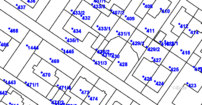 Parcela st. 431/2 v KÚ Jinonice, Katastrální mapa