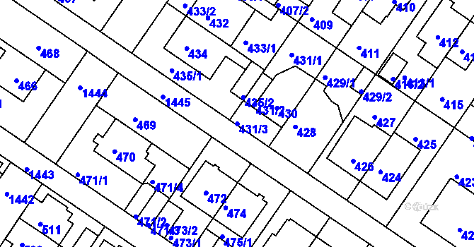 Parcela st. 431/3 v KÚ Jinonice, Katastrální mapa