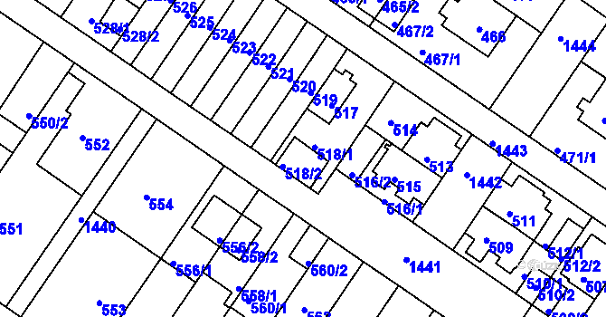 Parcela st. 518 v KÚ Jinonice, Katastrální mapa