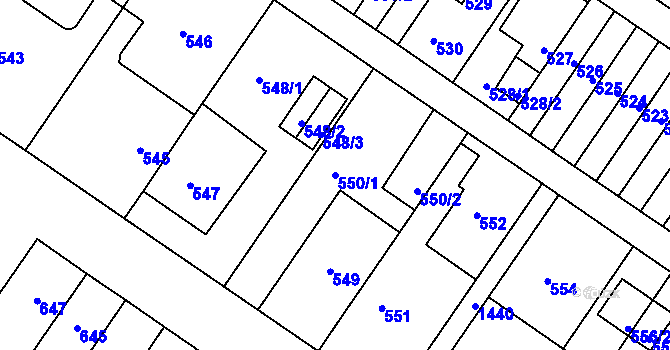 Parcela st. 550/1 v KÚ Jinonice, Katastrální mapa