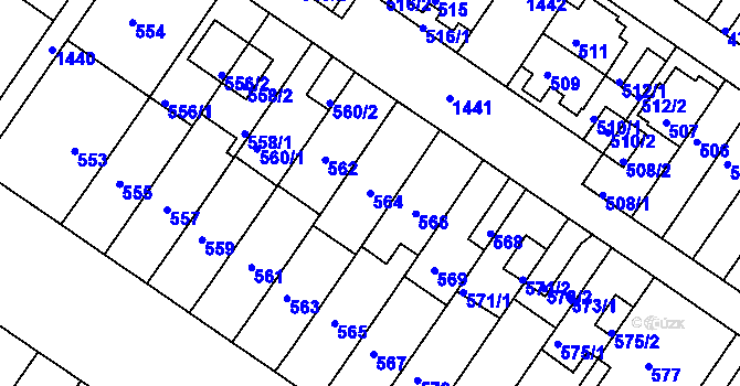 Parcela st. 564 v KÚ Jinonice, Katastrální mapa