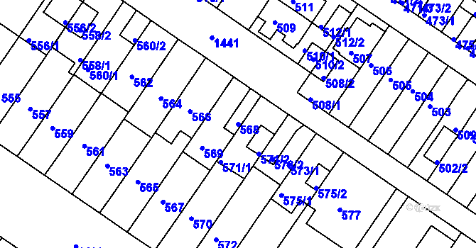 Parcela st. 568 v KÚ Jinonice, Katastrální mapa