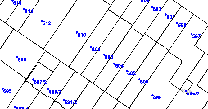 Parcela st. 606 v KÚ Jinonice, Katastrální mapa