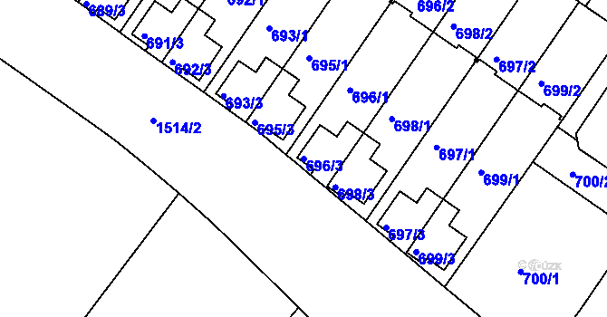Parcela st. 696/3 v KÚ Jinonice, Katastrální mapa