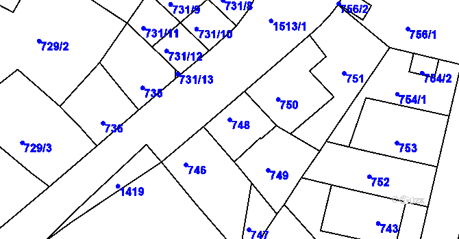 Parcela st. 748 v KÚ Jinonice, Katastrální mapa