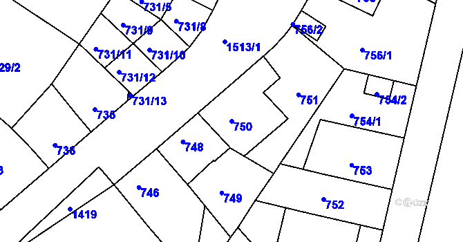 Parcela st. 750 v KÚ Jinonice, Katastrální mapa