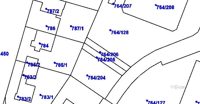 Parcela st. 764/206 v KÚ Jinonice, Katastrální mapa
