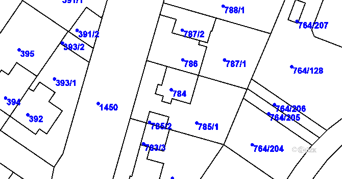 Parcela st. 784 v KÚ Jinonice, Katastrální mapa