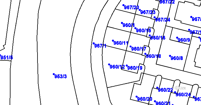 Parcela st. 967/1 v KÚ Jinonice, Katastrální mapa