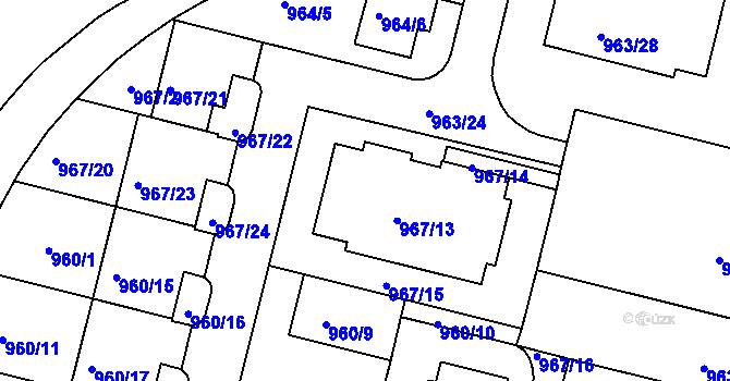 Parcela st. 967/2 v KÚ Jinonice, Katastrální mapa
