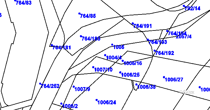 Parcela st. 1004/4 v KÚ Jinonice, Katastrální mapa