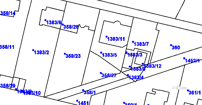 Parcela st. 1383/5 v KÚ Jinonice, Katastrální mapa