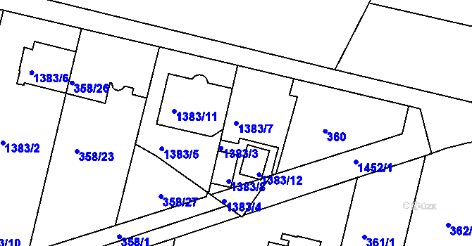 Parcela st. 1383/7 v KÚ Jinonice, Katastrální mapa