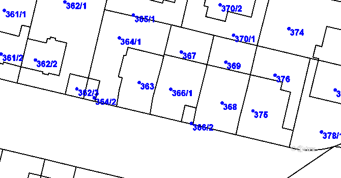 Parcela st. 366/1 v KÚ Jinonice, Katastrální mapa