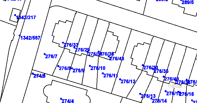 Parcela st. 276/36 v KÚ Jinonice, Katastrální mapa