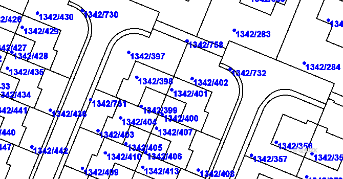 Parcela st. 1342/401 v KÚ Jinonice, Katastrální mapa