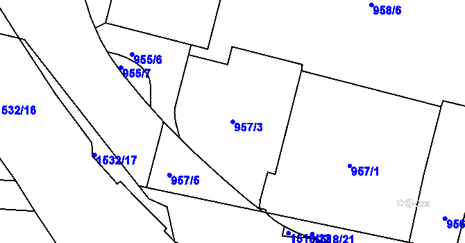 Parcela st. 957/3 v KÚ Jinonice, Katastrální mapa