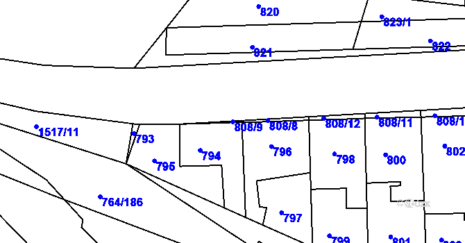 Parcela st. 808/9 v KÚ Jinonice, Katastrální mapa
