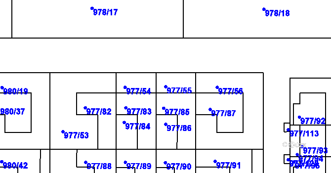 Parcela st. 977/55 v KÚ Jinonice, Katastrální mapa