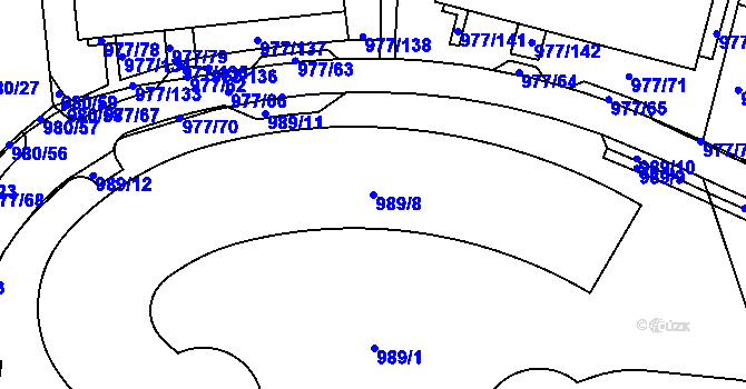 Parcela st. 989/8 v KÚ Jinonice, Katastrální mapa