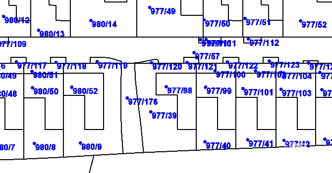 Parcela st. 977/98 v KÚ Jinonice, Katastrální mapa