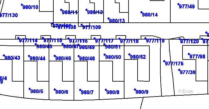 Parcela st. 980/50 v KÚ Jinonice, Katastrální mapa