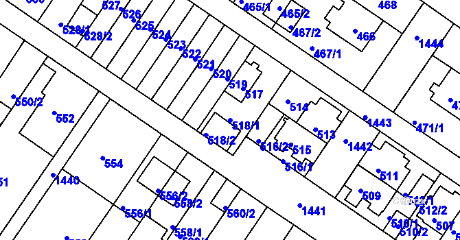 Parcela st. 518/1 v KÚ Jinonice, Katastrální mapa