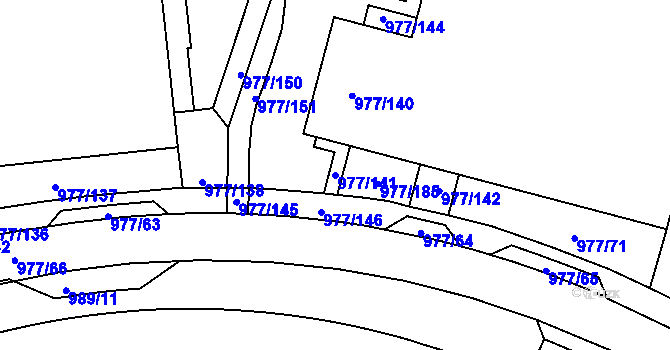 Parcela st. 977/141 v KÚ Jinonice, Katastrální mapa