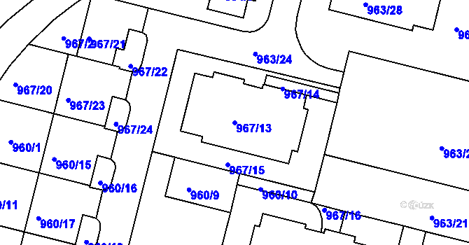 Parcela st. 967/13 v KÚ Jinonice, Katastrální mapa