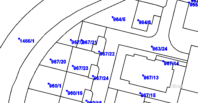 Parcela st. 967/22 v KÚ Jinonice, Katastrální mapa