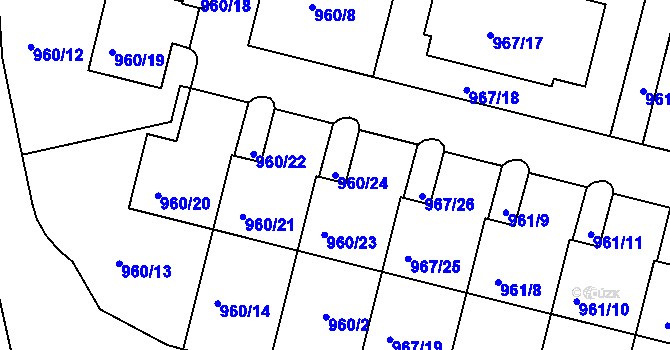 Parcela st. 960/24 v KÚ Jinonice, Katastrální mapa