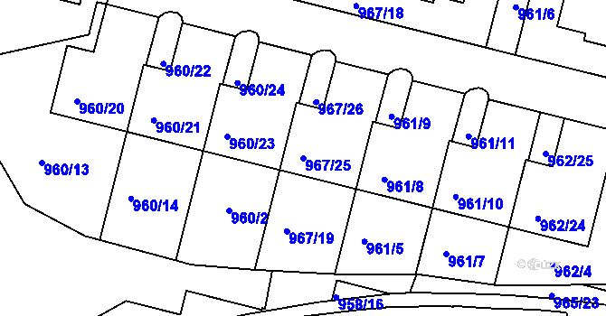 Parcela st. 967/25 v KÚ Jinonice, Katastrální mapa