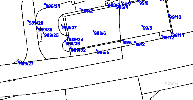 Parcela st. 986/5 v KÚ Jinonice, Katastrální mapa