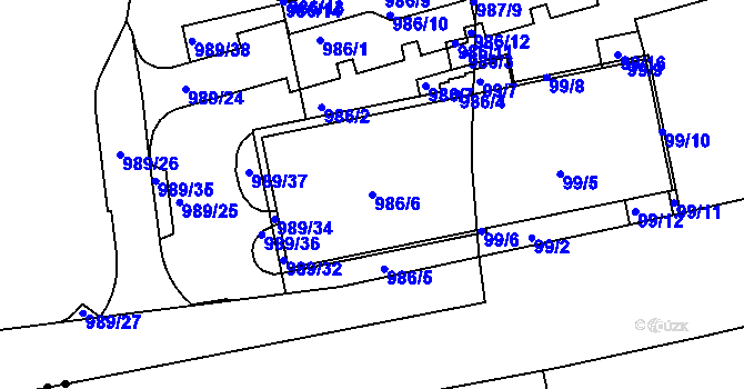 Parcela st. 986/6 v KÚ Jinonice, Katastrální mapa