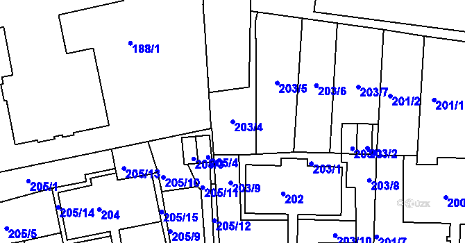 Parcela st. 203/4 v KÚ Košíře, Katastrální mapa